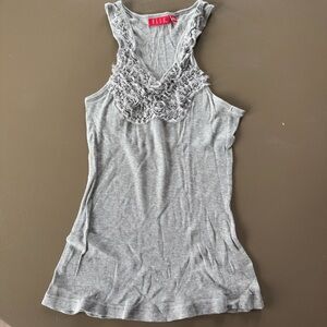 ELLE- Womens Gray Ruffle V-Neck Tank Top